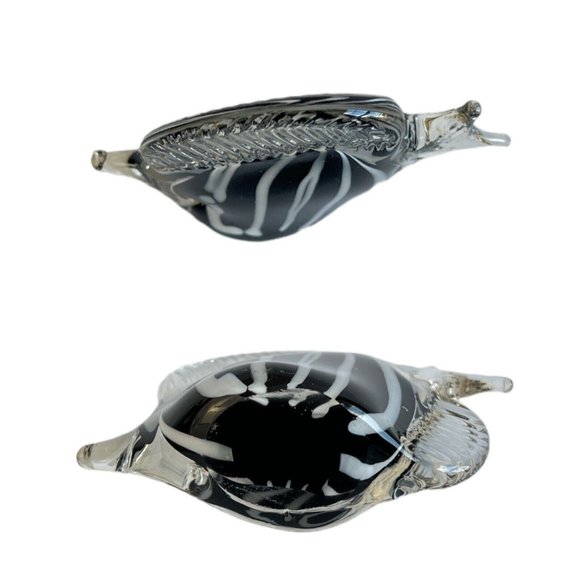 Vintage Swirl Fish Crystal Figurine Murano Style Black & White Set of 2 - Picture 10 of 12